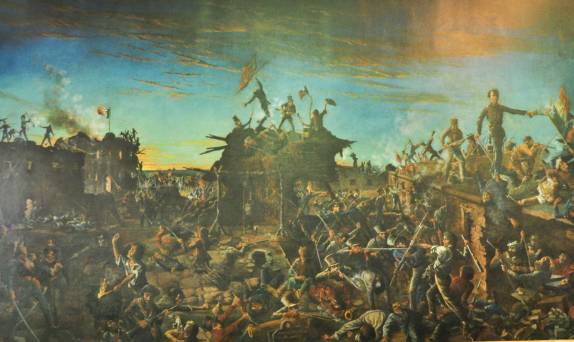 Quadro representando a famosa batalha do Alamo, no prédio do capitólio, em Austin, no Texas. nos Estados Unidos